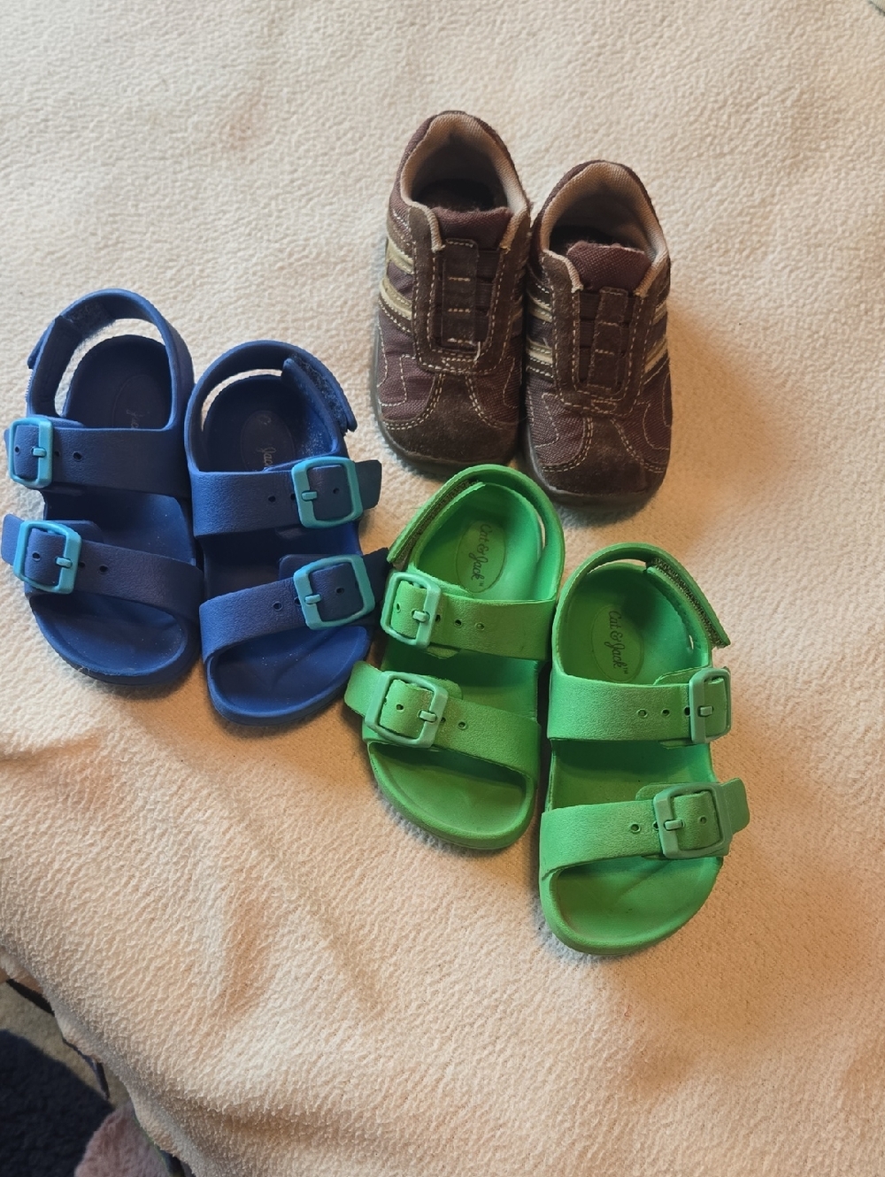 Green And Blue Sandals & Brown slip-on Tennies